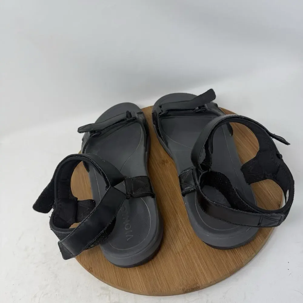 Vionic Canoe Leo Black Leather Sandals Adjustable Strap Comfort‎ Mens 12